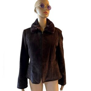 Sonoma brown suede faux fur lined coat size medium